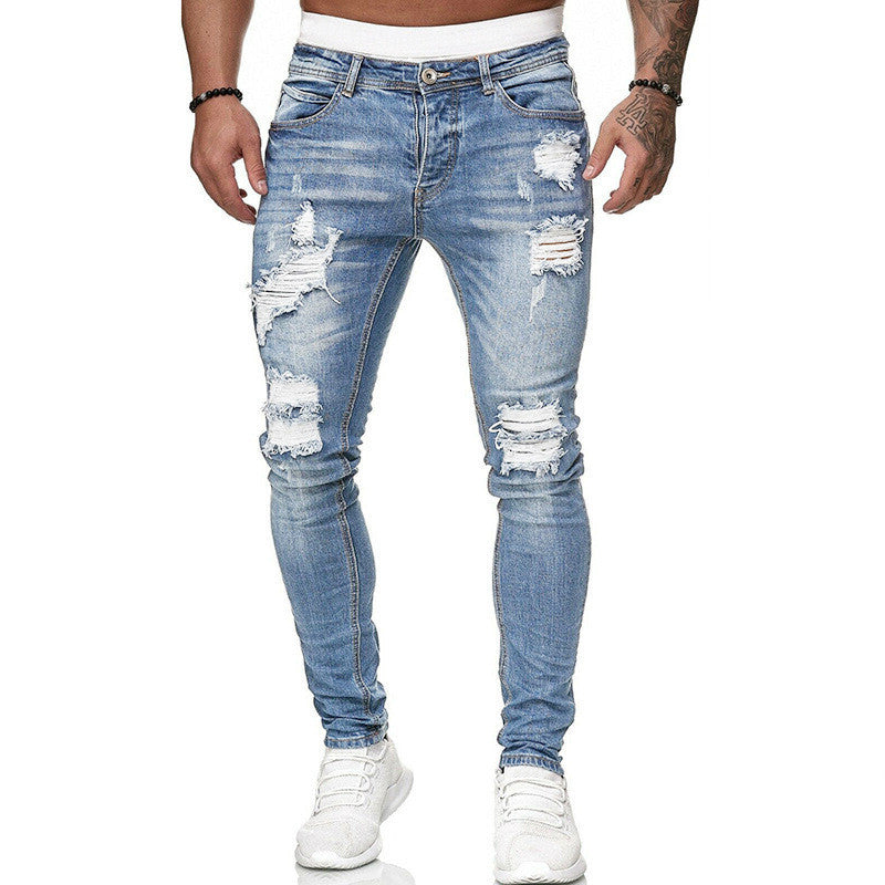 Fashion Street Style Ripped Skinny Jeans Men Vintage