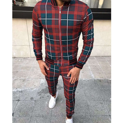 New Men's Leisure Suits Tracksuits Men Grid Two-piece