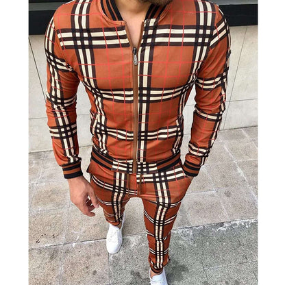 New Men's Leisure Suits Tracksuits Men Grid Two-piece