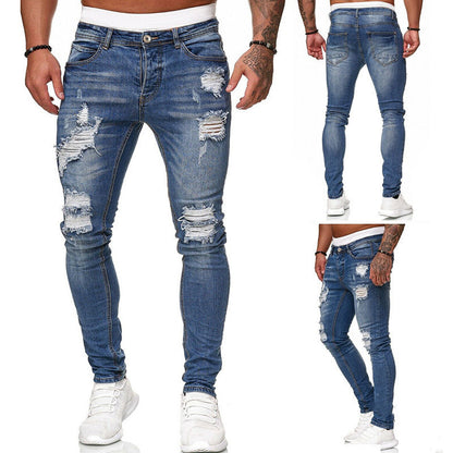 Fashion Street Style Ripped Skinny Jeans Men Vintage