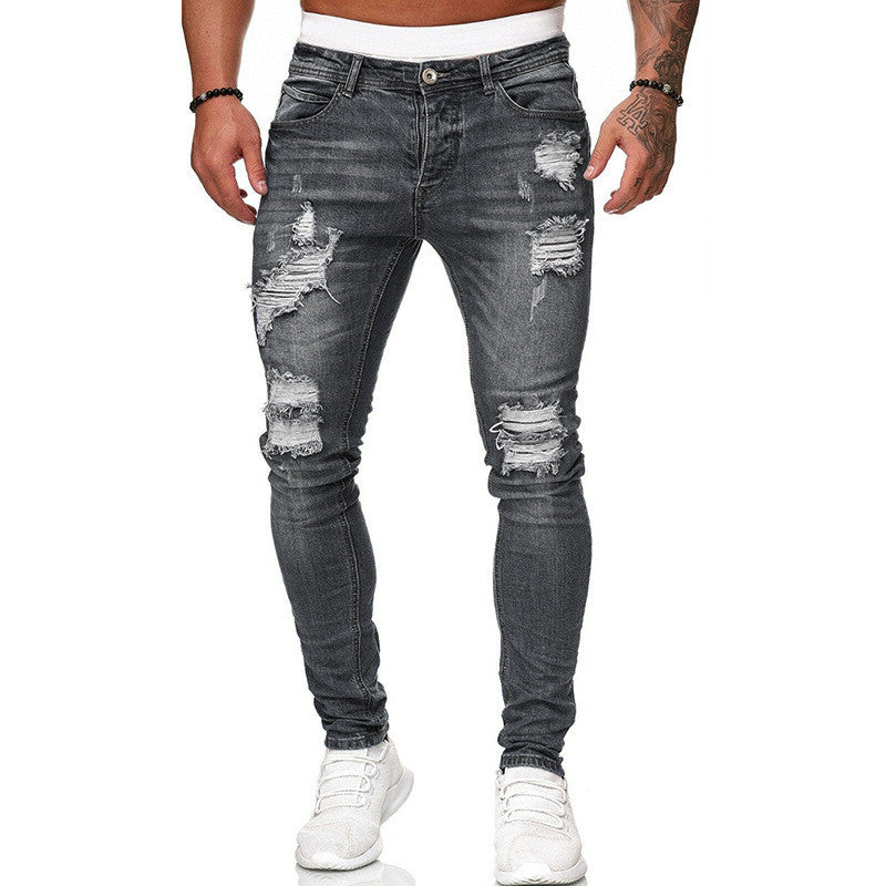 Fashion Street Style Ripped Skinny Jeans Men Vintage
