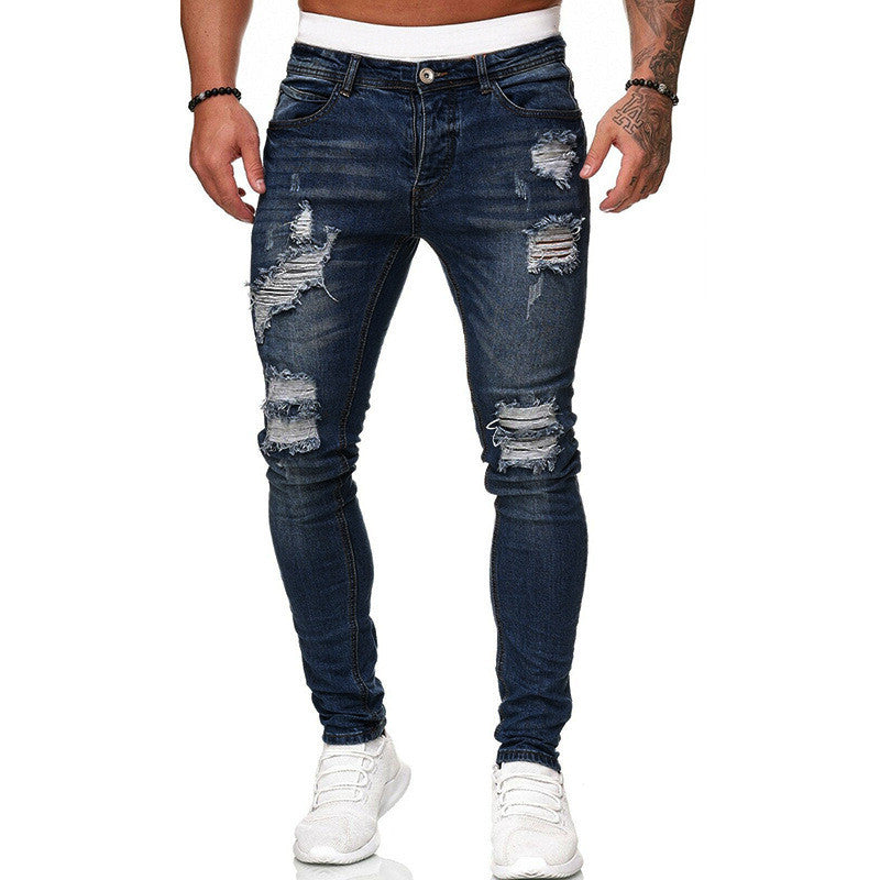 Fashion Street Style Ripped Skinny Jeans Men Vintage