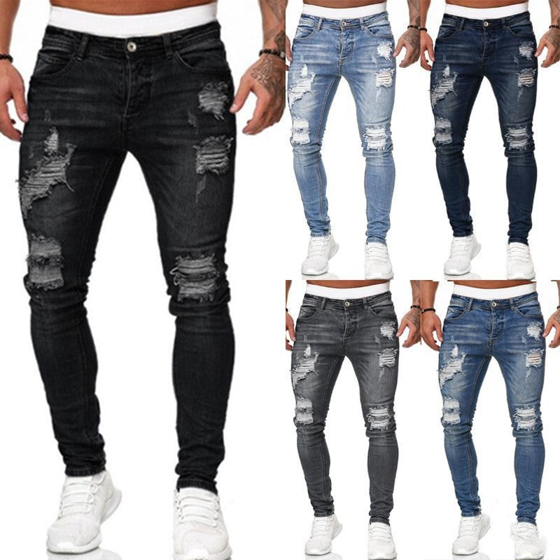 Fashion Street Style Ripped Skinny Jeans Men Vintage