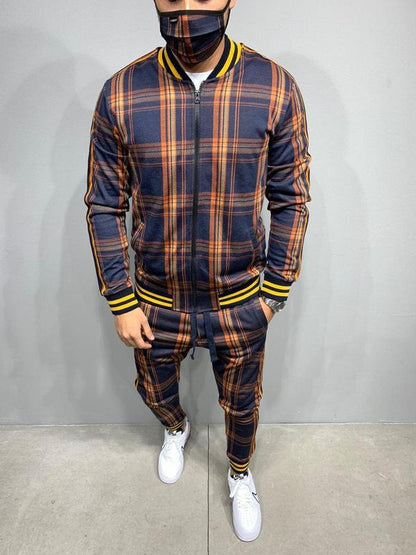 New Men's Leisure Suits Tracksuits Men Grid Two-piece