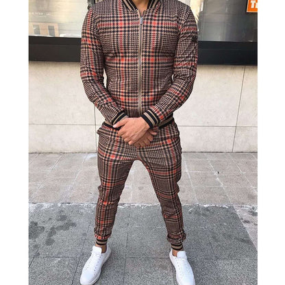 New Men's Leisure Suits Tracksuits Men Grid Two-piece