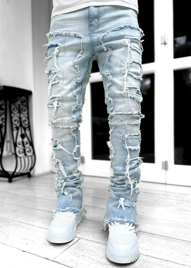 Ins Fringes Ripped Trousers Individual Patched Pants