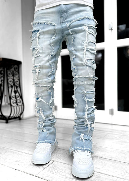 Ins Fringes Ripped Trousers Individual Patched Pants
