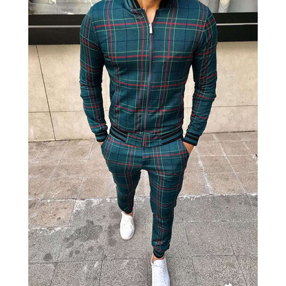 New Men's Leisure Suits Tracksuits Men Grid Two-piece