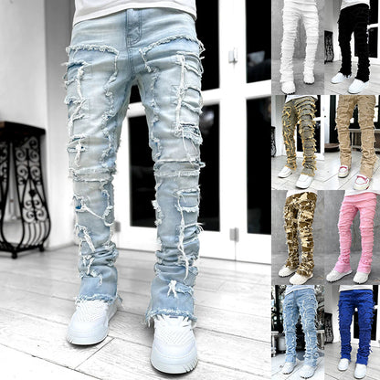 Ins Fringes Ripped Trousers Individual Patched Pants