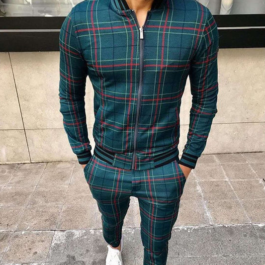 New Men's Leisure Suits Tracksuits Men Grid Two-piece