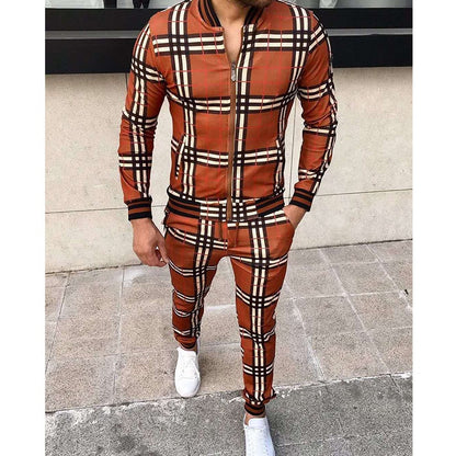 New Men's Leisure Suits Tracksuits Men Grid Two-piece